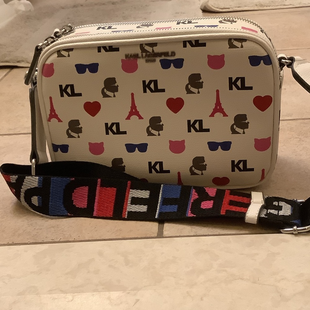Karl Lagerfeld leather Camera/ Crossbody Bag with Colorful Strap